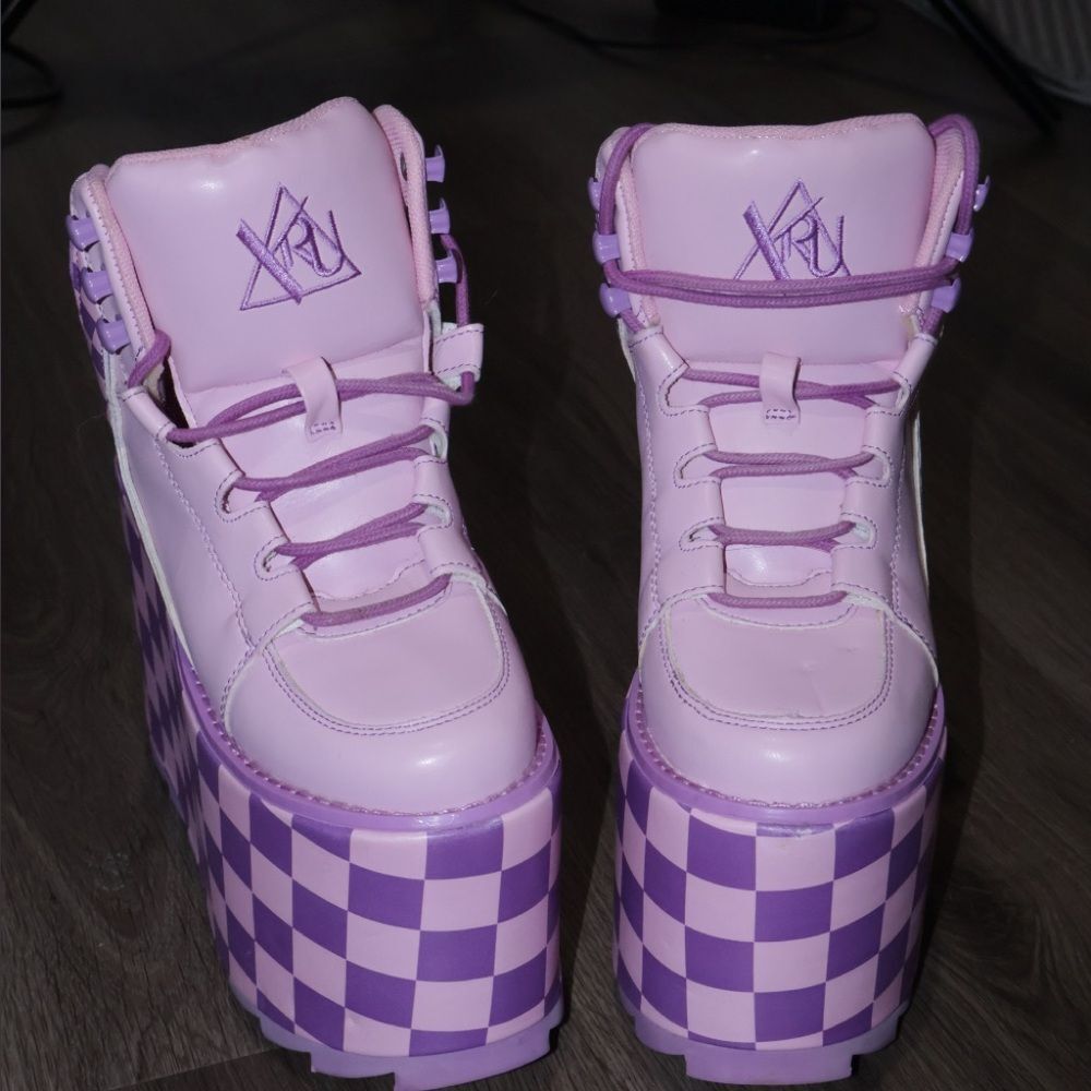 PINK/LAVENDER QOZMO CHECKERPLATFORM SNEAKERS womens 5 - Picture 9 of 12